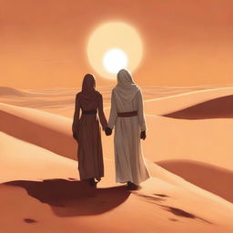 This digital art illustration for Chapter 1, 'The Sands of Destiny,' from the book 'Harmonizing: The Highs And Lows' portrays the protagonist navigating the Kuwaiti wasteland amidst emotional turmoil