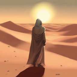 This digital art illustration for Chapter 1, 'The Sands of Destiny,' from the book 'Harmonizing: The Highs And Lows' portrays the protagonist navigating the Kuwaiti wasteland amidst emotional turmoil