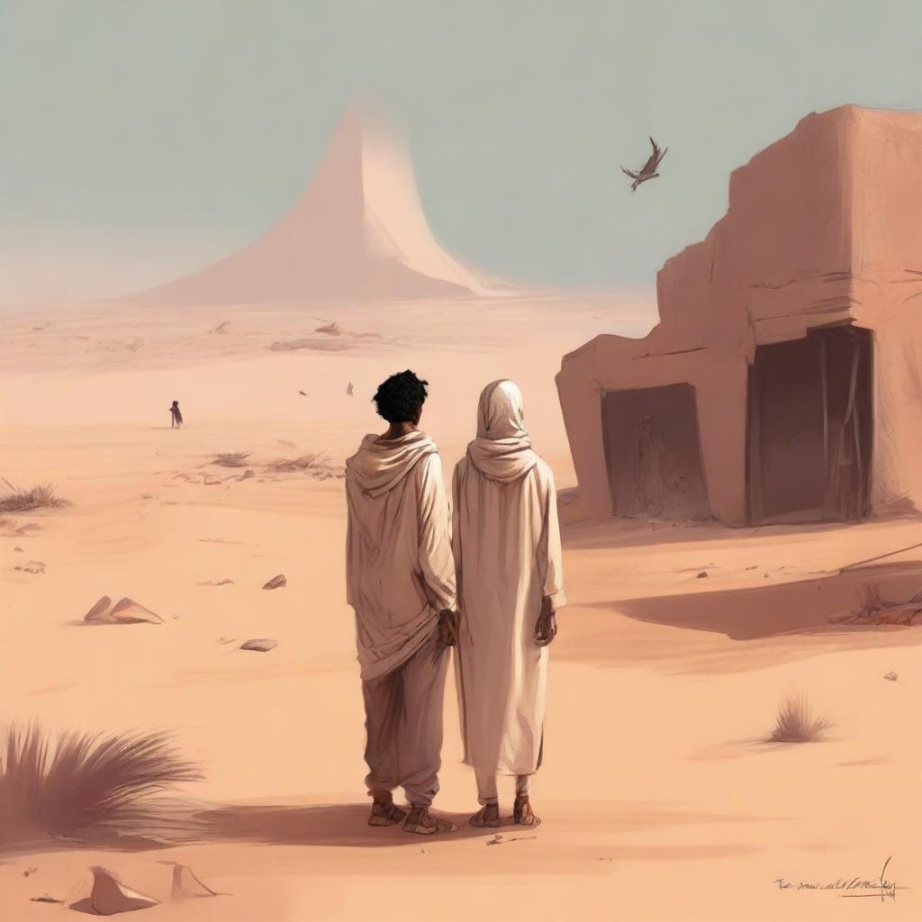 This is a high-quality digital art illustration for Chapter 1, 'The Sands of Destiny,' from 'Harmonizing: The Highs And Lows
