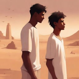 This is a high-quality digital art illustration for Chapter 1, 'The Sands of Destiny,' from 'Harmonizing: The Highs And Lows
