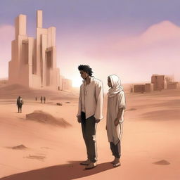This is a high-quality digital art illustration for Chapter 1, 'The Sands of Destiny,' from 'Harmonizing: The Highs And Lows