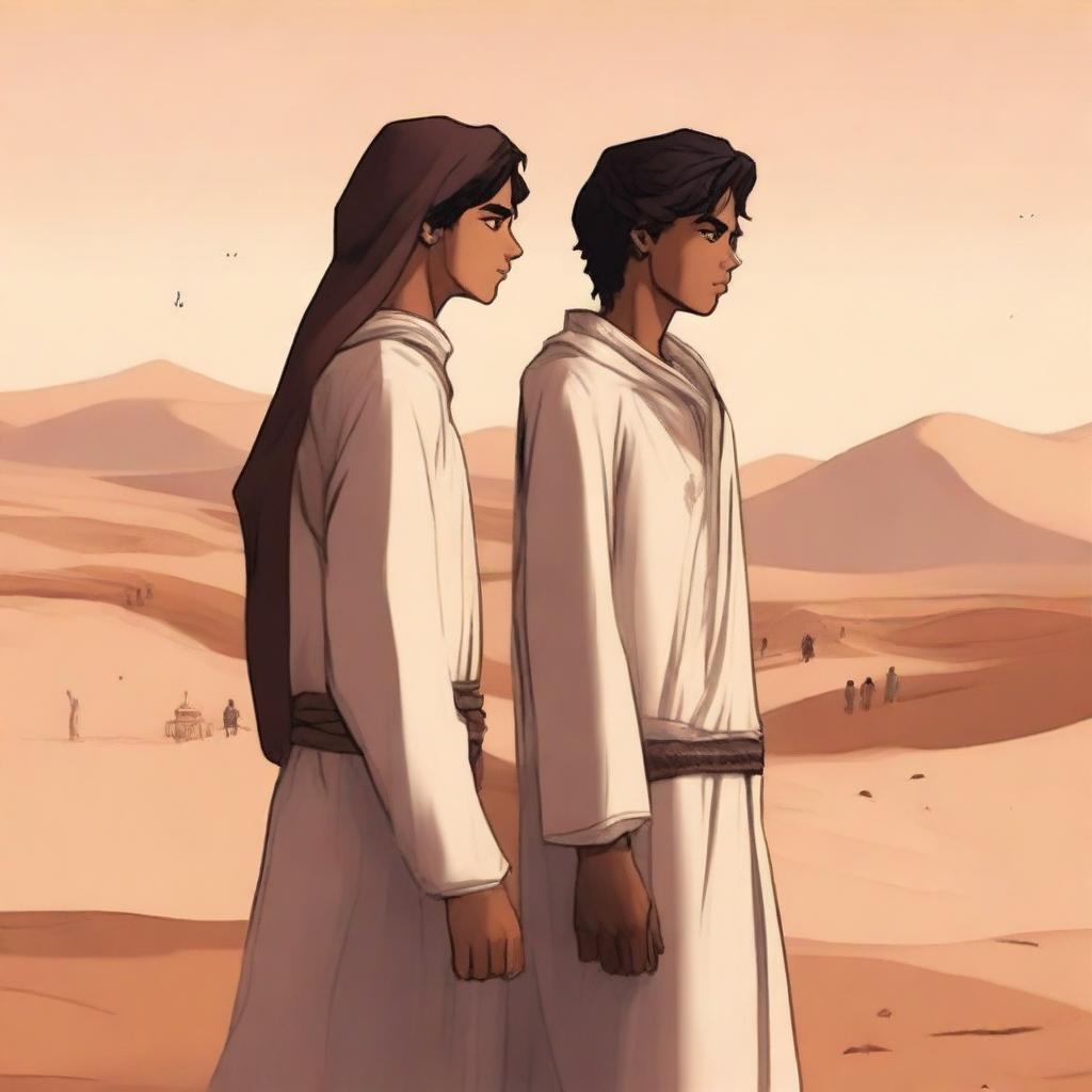A high-quality digital art illustration for Chapter 1, 'The Sands of Destiny,' from 'Harmonizing: The Highs And Lows' is created