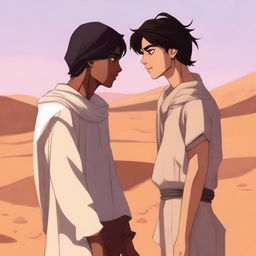 A high-quality digital art illustration for Chapter 1, 'The Sands of Destiny,' from 'Harmonizing: The Highs And Lows' is created