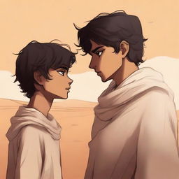 A high-quality digital art illustration for Chapter 1, 'The Sands of Destiny,' from 'Harmonizing: The Highs And Lows' is created