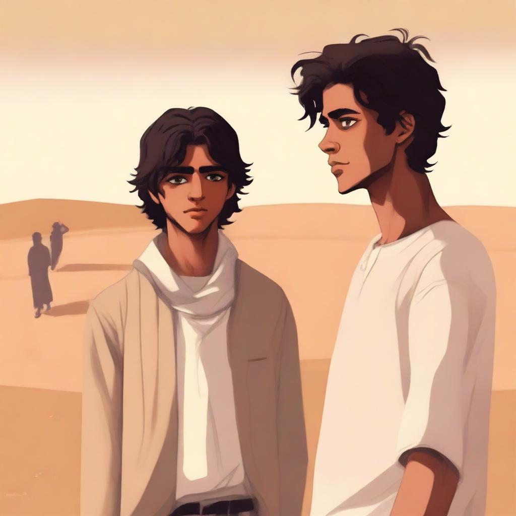 This is a contemporary digital art illustration of Chapter 1, 'The Sands of Destiny'