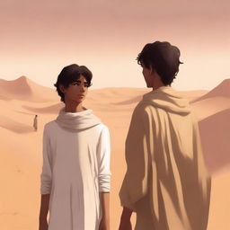 This is a contemporary digital art illustration of Chapter 1, 'The Sands of Destiny'