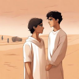 A contemporary digital art illustration for Chapter 1, 'The Sands of Destiny,' is presented