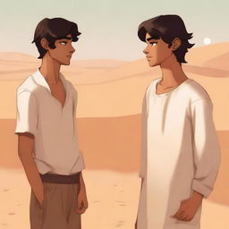 A contemporary digital art illustration for Chapter 1, 'The Sands of Destiny,' is presented