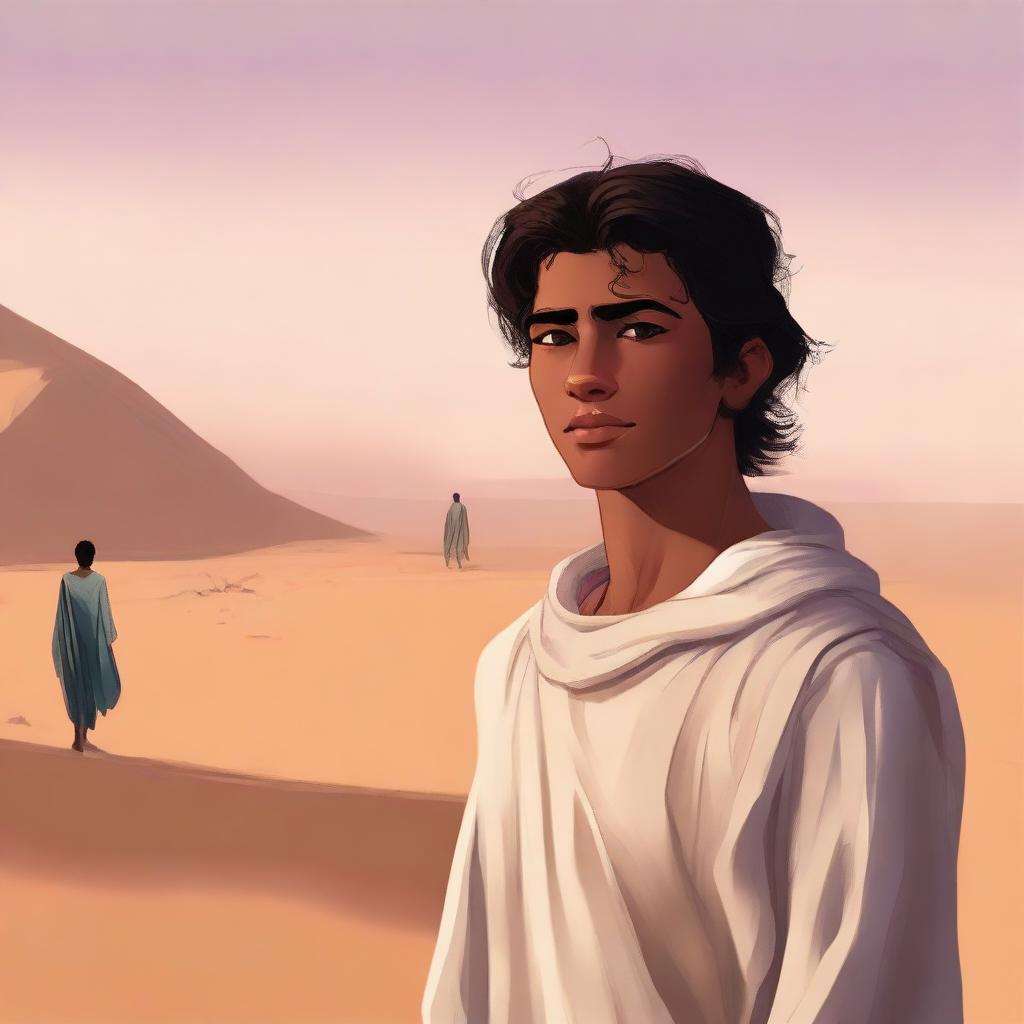 This is a contemporary, high-quality digital art illustration for Chapter 1, 'The Sands of Destiny'