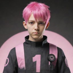 Anime boy with pink hair dressed in Half-Life 2 Combine uniform