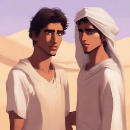 This is a high-quality digital art illustration for Chapter 1, 'The Sands of Destiny'