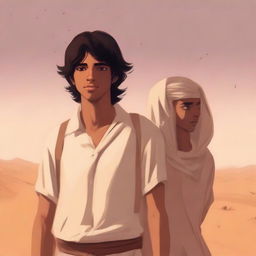 This is a high-quality digital art illustration for Chapter 1, 'The Sands of Destiny'