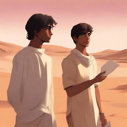 This is a high-quality digital art illustration for Chapter 1, 'The Sands of Destiny'