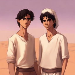 This is a high-quality digital art illustration for Chapter 1, 'The Sands of Destiny'