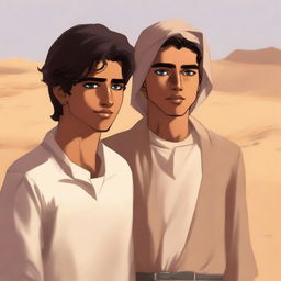 This is a high-quality digital art illustration for Chapter 1, 'The Sands of Destiny'