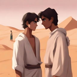 A high-quality digital art illustration captures Chapter 1, 'The Sands of Destiny', with a contemporary flair