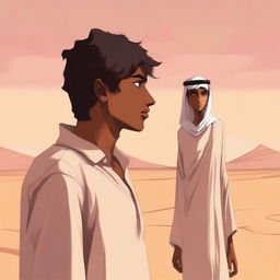 A high-quality digital art illustration for Chapter 1, 'The Sands of Destiny,' is presented with a contemporary flair