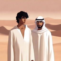 This is a high-quality digital art illustration depicting Chapter 1, 'The Sands of Destiny'
