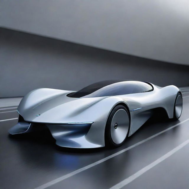 Visualize an image of a hypothetical futuristic car designed to reach the speed of light. It should exhibit cutting-edge technology, sleek aerodynamics, and a science fiction-inspired design.