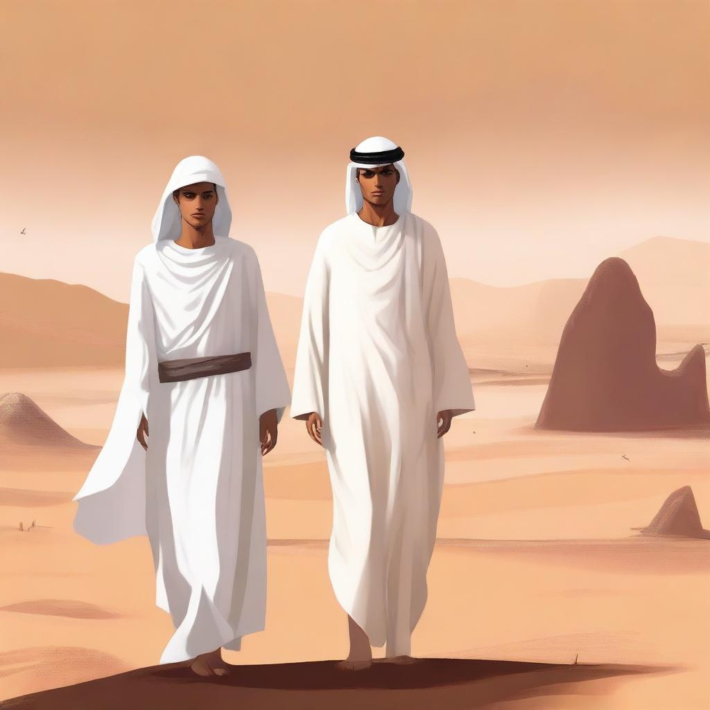 A high-quality digital art illustration for Chapter 1, 'The Sands of Destiny', is portrayed