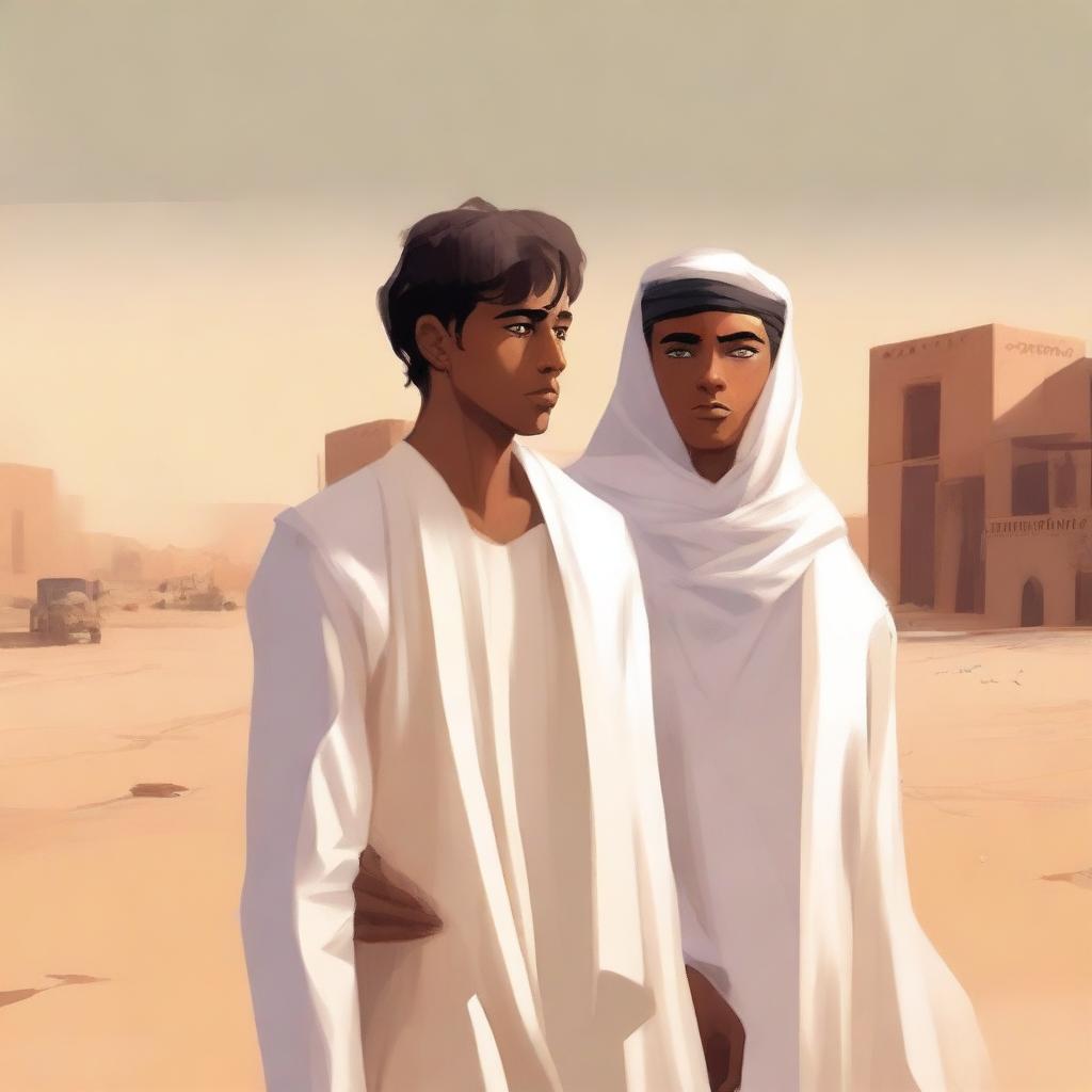 This is a high-quality digital art illustration for Chapter 1, 'The Sands of Destiny'