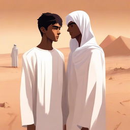 This is a high-quality digital art illustration for Chapter 1, 'The Sands of Destiny'