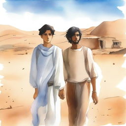 This is a high-quality watercolor illustration for Chapter 1, 'The Sands of Destiny'