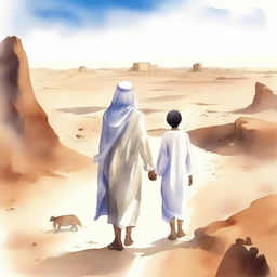 This is a high-quality watercolor illustration for Chapter 1, 'The Sands of Destiny'
