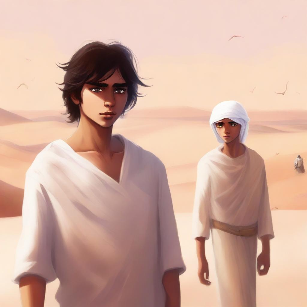This is a high-quality digital art illustration for Chapter 1, 'The Sands of Destiny'