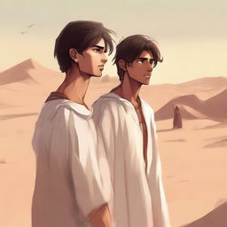 This is a high-quality digital art illustration for Chapter 1, 'The Sands of Destiny'