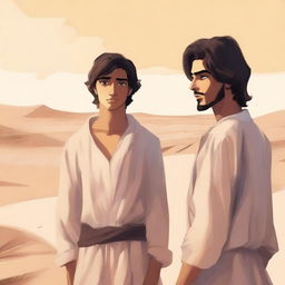 This is a high-quality digital art illustration for Chapter 1, 'The Sands of Destiny'