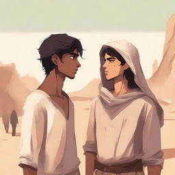 This is a high-quality digital art illustration for Chapter 1, 'The Sands of Destiny'