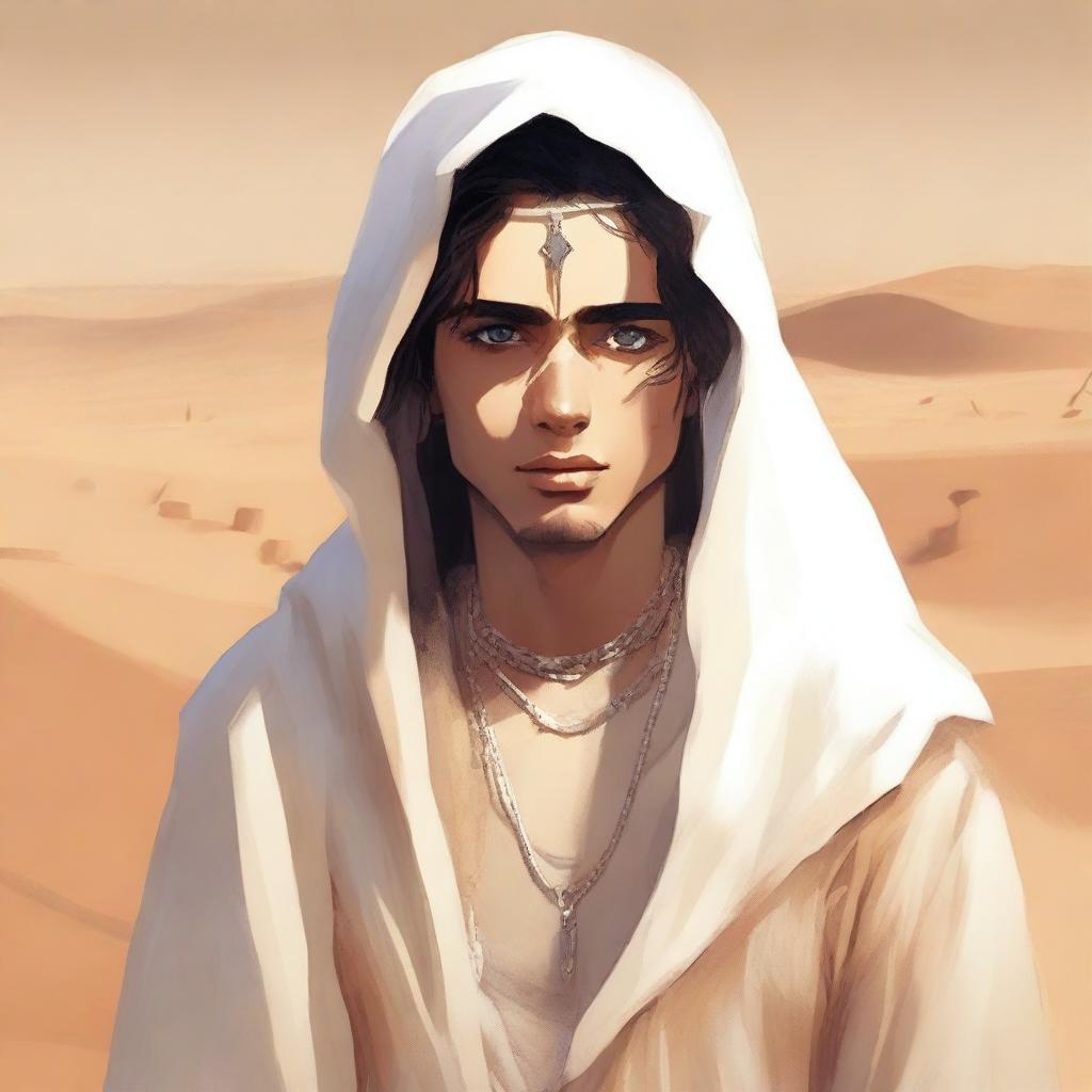 This is a contemporary, high-quality digital art illustration for Chapter 1, 'The Sands of Destiny'