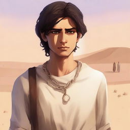 A high-quality digital art illustration for Chapter 1, 'The Sands of Destiny,' is presented with a contemporary touch