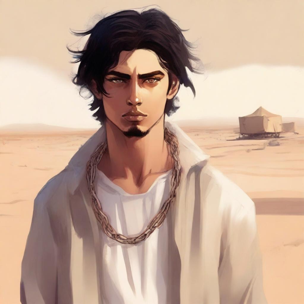 This is a high-quality digital art illustration for Chapter 1, 'The Sands of Destiny'