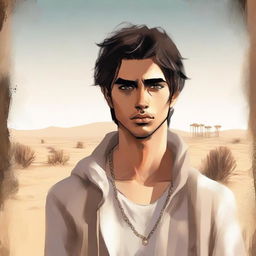 This is a high-quality digital art illustration for Chapter 1, 'The Sands of Destiny'