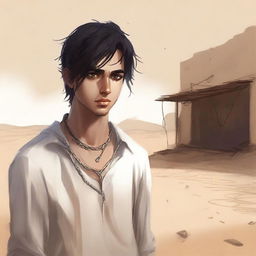 This is a high-quality digital art illustration for Chapter 1, 'The Sands of Destiny'