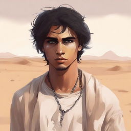 This is a high-quality digital art illustration for Chapter 1, 'The Sands of Destiny'