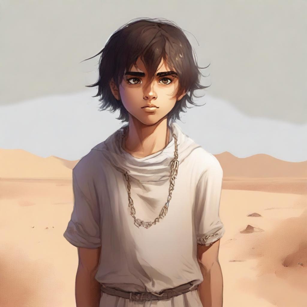 This is a high-quality digital art illustration for Chapter 1, 'The Sands of Destiny'