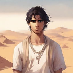 This is a high-quality digital art illustration for Chapter 1, 'The Sands of Destiny'
