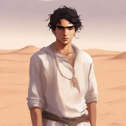 This is a high-quality digital art illustration for Chapter 1, 'The Sands of Destiny'