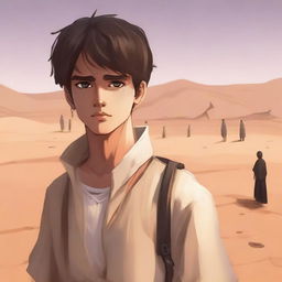This is a high-quality digital art illustration of Chapter 1, 'The Sands of Destiny'