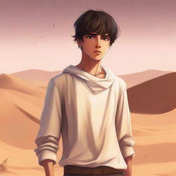This is a high-quality digital art illustration of Chapter 1, 'The Sands of Destiny'