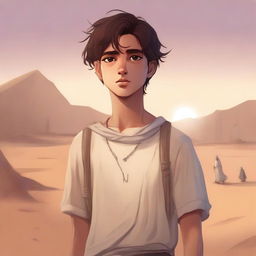 This is a high-quality digital art illustration of Chapter 1, 'The Sands of Destiny'