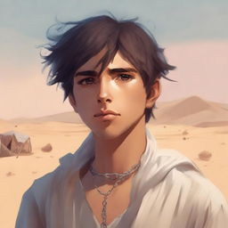 This is a high-quality digital art illustration for Chapter 1, 'The Sands of Destiny'
