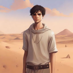 This is a high-quality digital art illustration for Chapter 1, 'The Sands of Destiny'