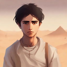 This is a high-quality digital art illustration for Chapter 1, 'The Sands of Destiny'