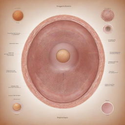 An anatomy diagram illustrating human reproduction, focusing on the scientific progression from egg fertilization to zygote development and eventually foetal growth.