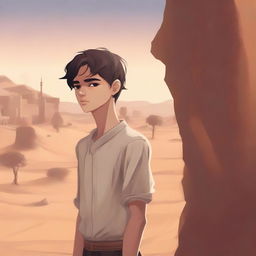 This is a high-quality digital art illustration for Chapter 1, 'The Sands of Destiny'