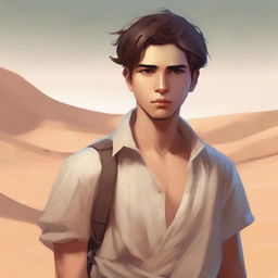 This is a high-quality digital art illustration for Chapter 1, 'The Sands of Destiny'